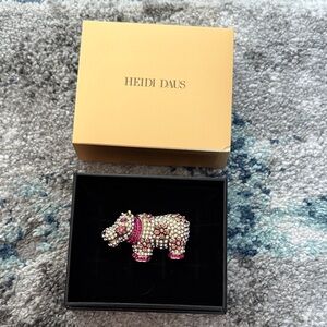 Heidi Daus Pink and Gold Jeweled Hippo Pin